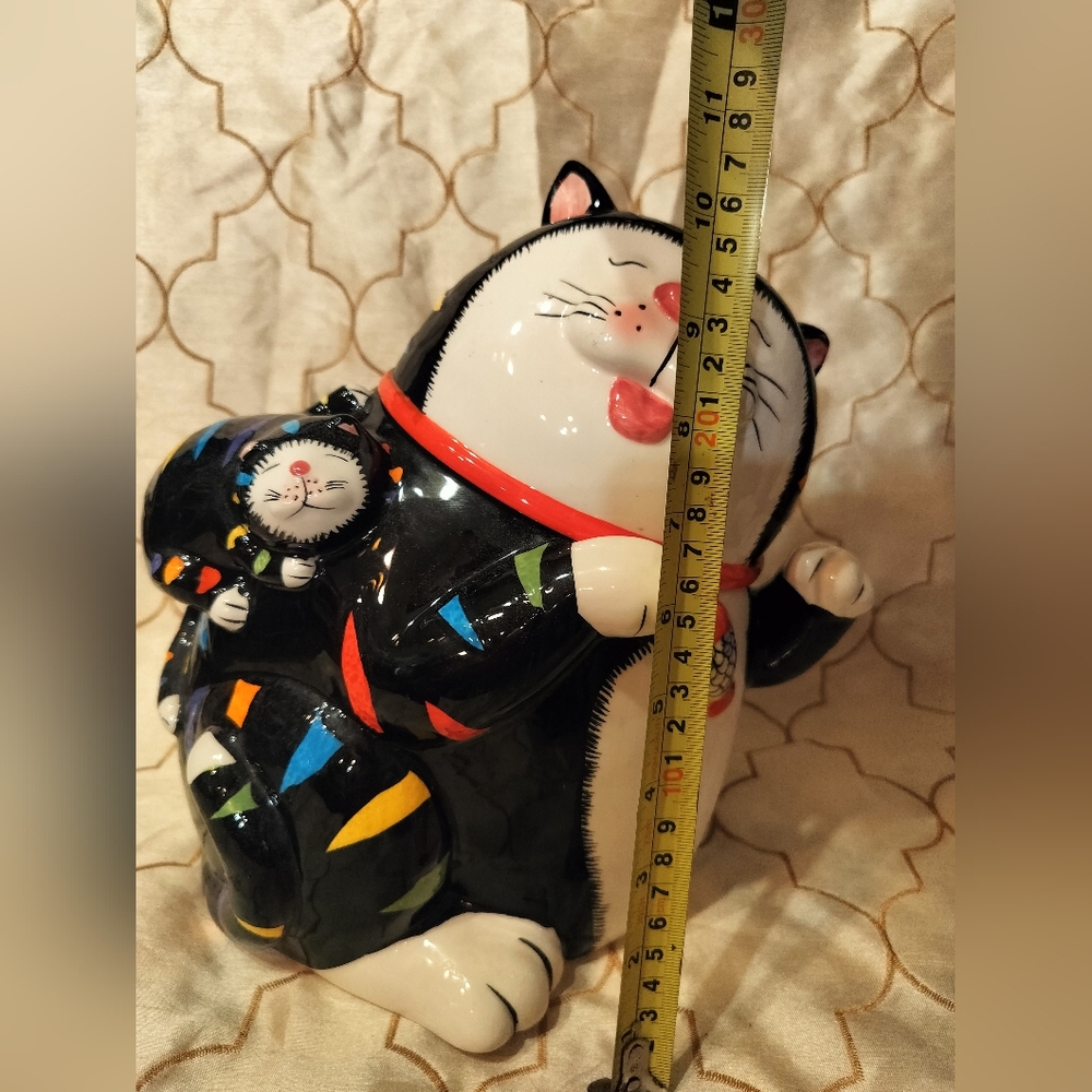 Vintage CKAO Black Cat With Multi Color Strip Ceramic Cookie Jar - Picture 13 of 13